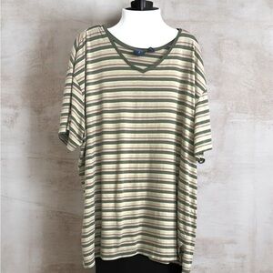 Striped V Neck T-Shirt Top Women's 3X Mountain Lake II